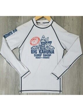 Big Kahuna Surf Shop Maui Hawaii Rash Guard Youth L/XL White #14